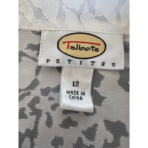 TALBOTS PETITE BUTTON DOWN SHEER CHETAH EMBOSSED PRINT BLOUSE - Picture 6 of 8